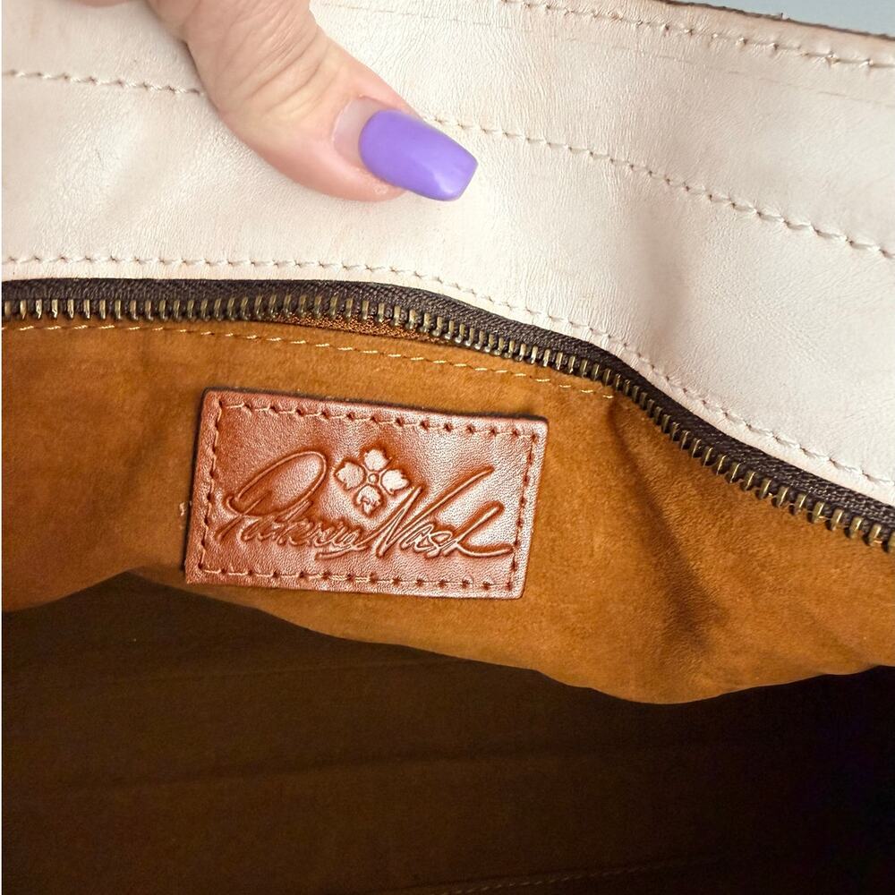 Patricia Nash Ivory Tooled Leather Tote Bag Floral Embossed Satchel Boho - Picture 8 of 9